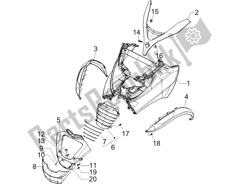 Tutte le parti per il Scudo Anteriore del Piaggio MP3 250 2006