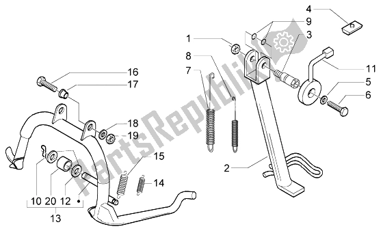 All parts for the Central Stand of the Piaggio X9 125 Evolution 2006