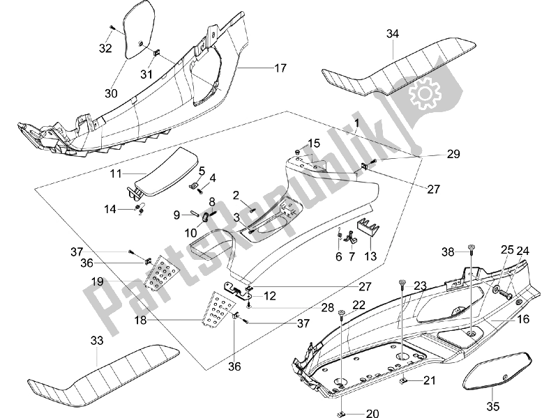 Wszystkie części do ? Rodkowa Os? Ona - Podnó? Ki Piaggio X EVO 125 Euro 3 UK 2007