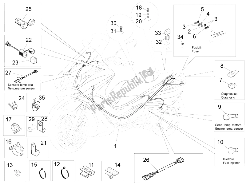 Toutes les pièces pour le Faisceau De Câbles Principal du Piaggio X 10 125 4T 4V I E E3 2012