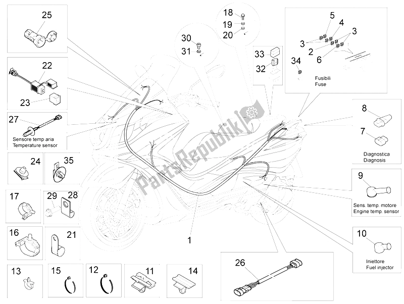 Toutes les pièces pour le Faisceau De Câbles Principal du Piaggio X 10 125 4T 4V I E E3 2012