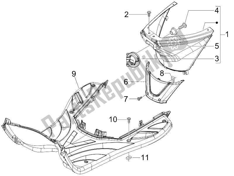 Toutes les pièces pour le Housse Centrale - Repose-pieds du Piaggio FLY 50 4T 2006