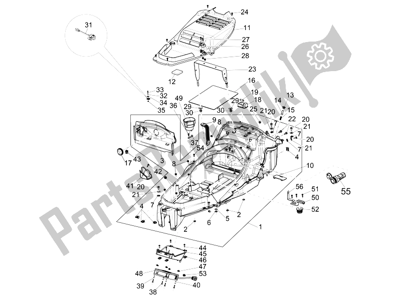 All parts for the Helmet Huosing - Undersaddle of the Piaggio MP3 300 4T 4V IE ERL Ibrido 2010