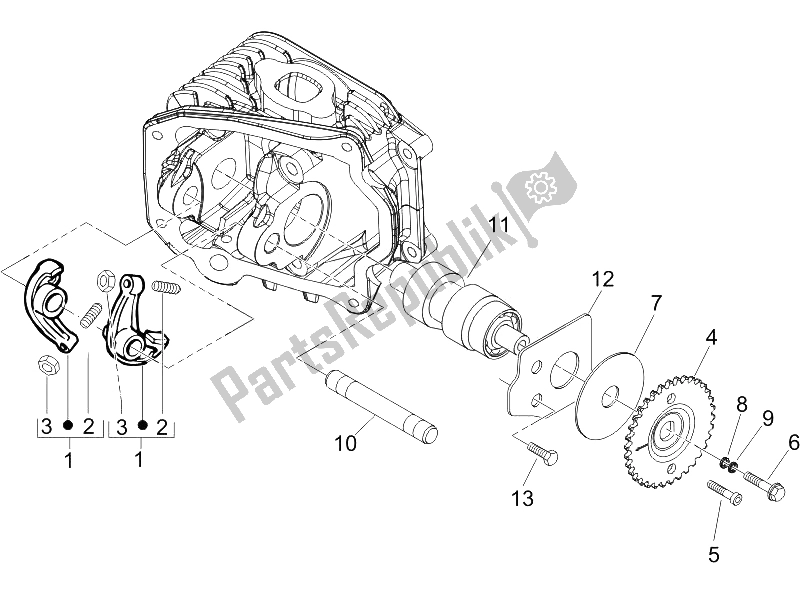 All parts for the Rocking Levers Support Unit of the Piaggio FLY 125 4T 2006