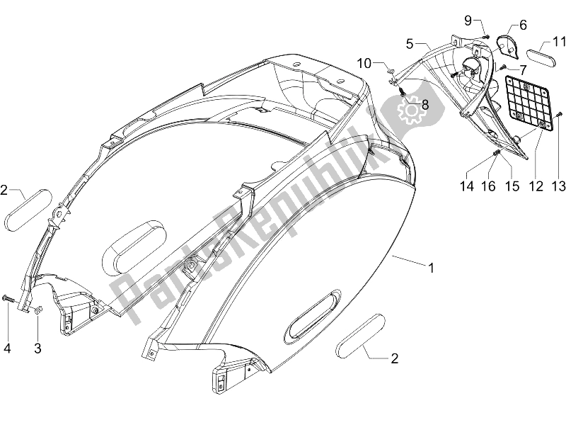 All parts for the Rear Cover - Splash Guard of the Piaggio ZIP 50 4T 2006