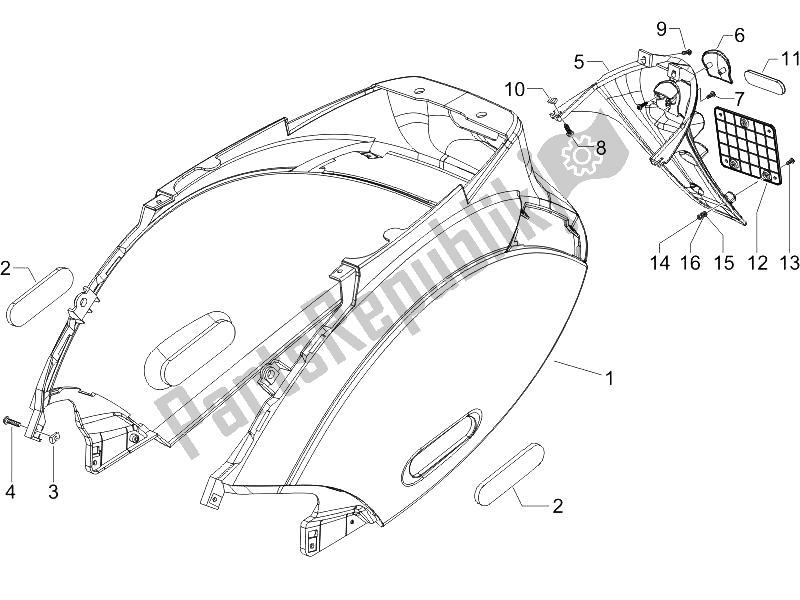 Alle onderdelen voor de Achterklep - Spatscherm van de Piaggio ZIP 50 4T 2006