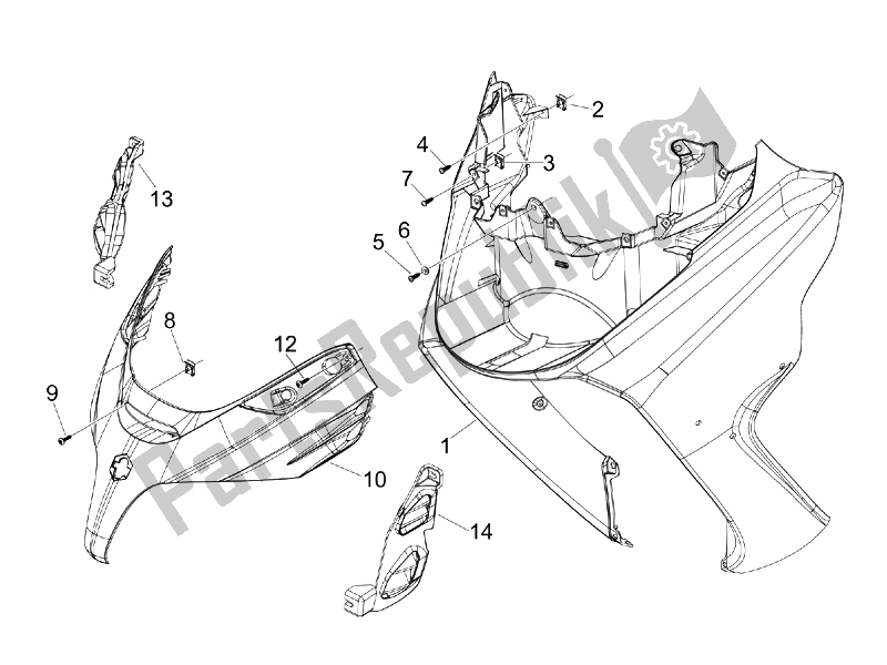 All parts for the Front Shield of the Piaggio X EVO 400 Euro 3 2007