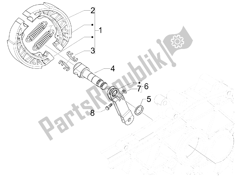 All parts for the Rear Brake - Brake Jaw of the Piaggio FLY 100 4T 2008