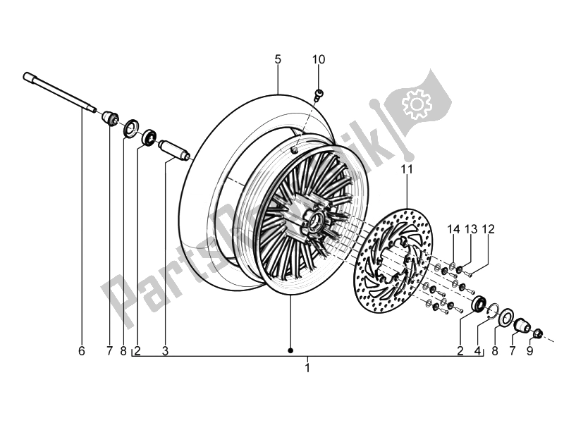 Tutte le parti per il Ruota Anteriore del Piaggio Beverly 125 RST 4T 4V IE E3 2010