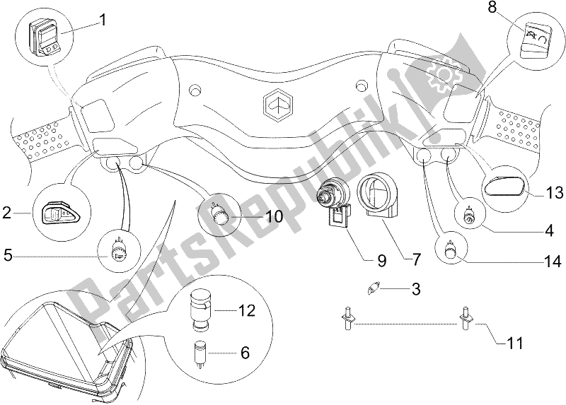 Tutte le parti per il Selettori - Interruttori - Pulsanti del Piaggio X8 250 IE 2005