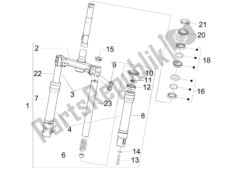 All parts for the Fork/steering Tube - Steering Bearing Unit (2) of the Piaggio FLY 150 4T USA 2007