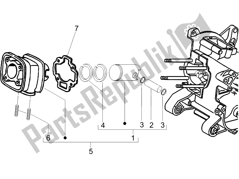 Toutes les pièces pour le Unité Cylindre-piston-axe De Poignet du Piaggio NRG Power Pure JET 50 2007