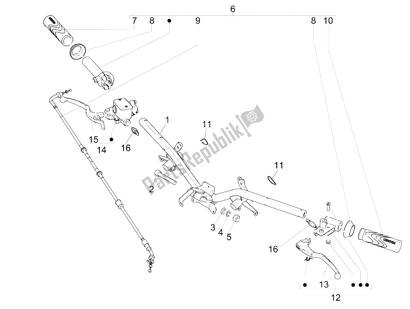 All parts for the Handlebars - Master Cil. Of the Piaggio Liberty 50 Iget 4T 3V EU 2015