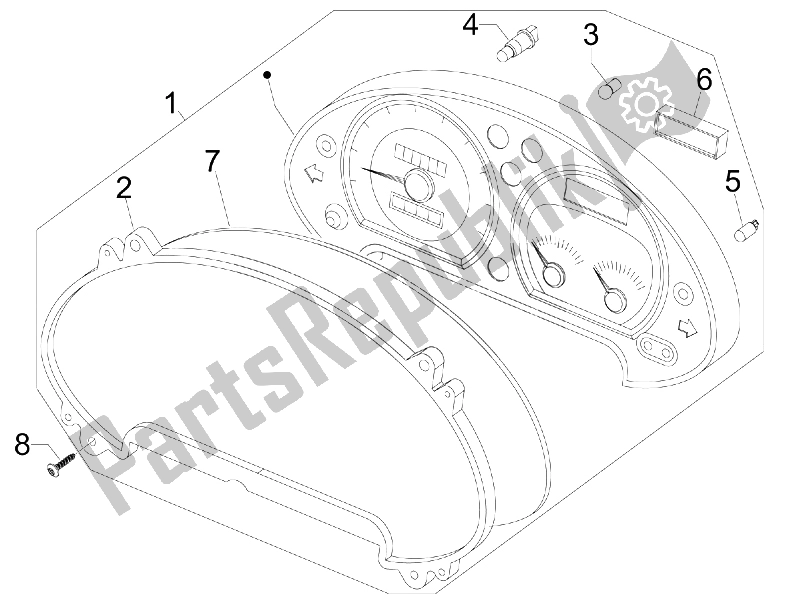 Tutte le parti per il Quadro Strumenti-quadro Comandi del Piaggio BV 300 IE Tourer USA 2009