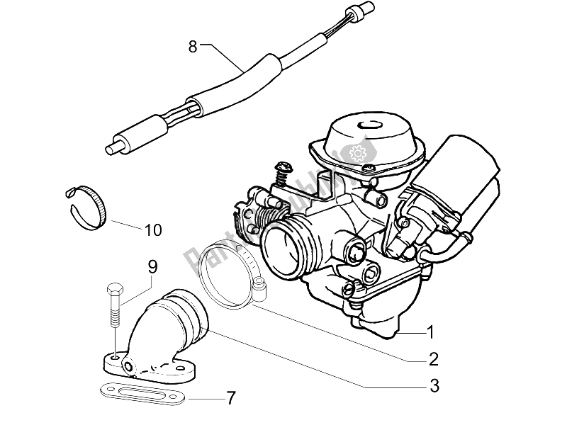 All parts for the Carburettor, Assembly - Union Pipe of the Piaggio X8 150 Street Euro 2 2006