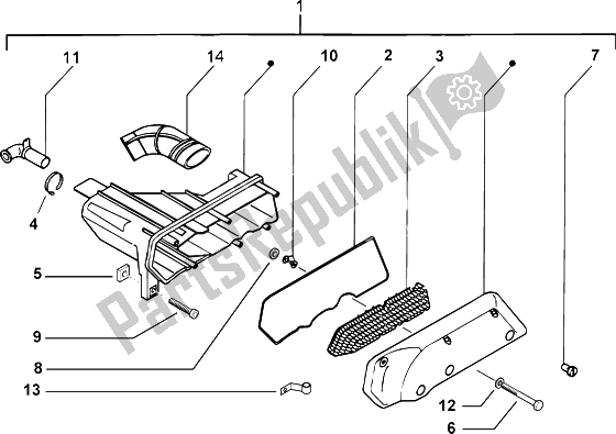 All parts for the Air Cleaner of the Piaggio ZIP SP H2O 50 1998