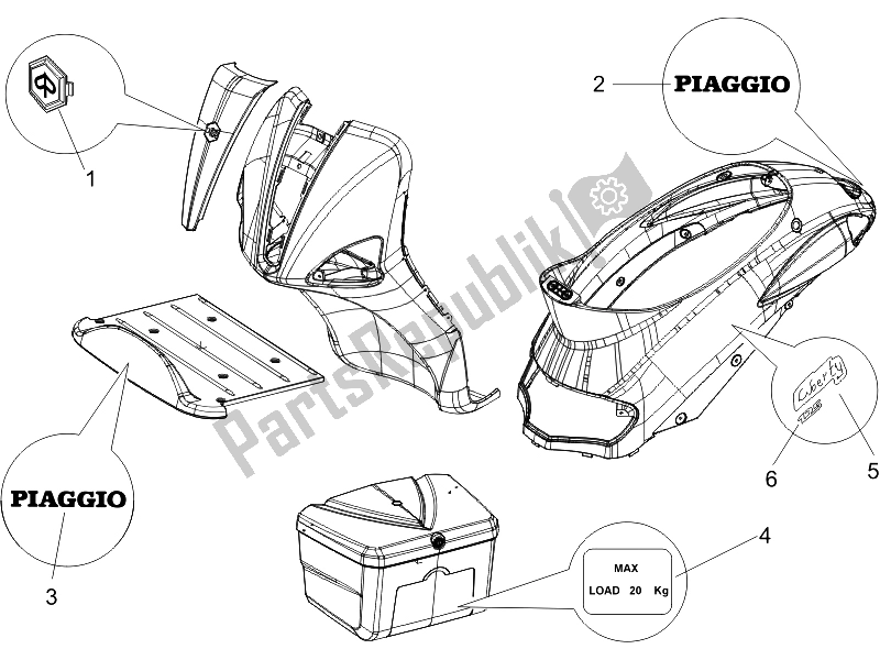 Alle onderdelen voor de Borden - Emblemen van de Piaggio Liberty 125 4T PTT E3 A 2007