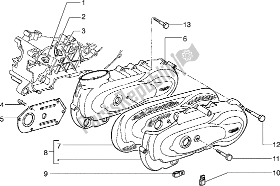 Todas las partes para Tapa Del Cárter, Lado Del Embrague de Piaggio Hexagon 150 1994