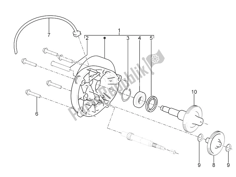 All parts for the Reduction Unit of the Piaggio Typhoon 50 2T E2 2011