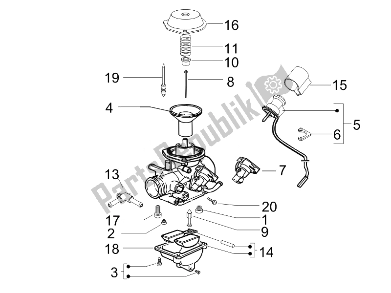 Tutte le parti per il Componenti Del Carburatore del Piaggio Beverly 125 E3 2007