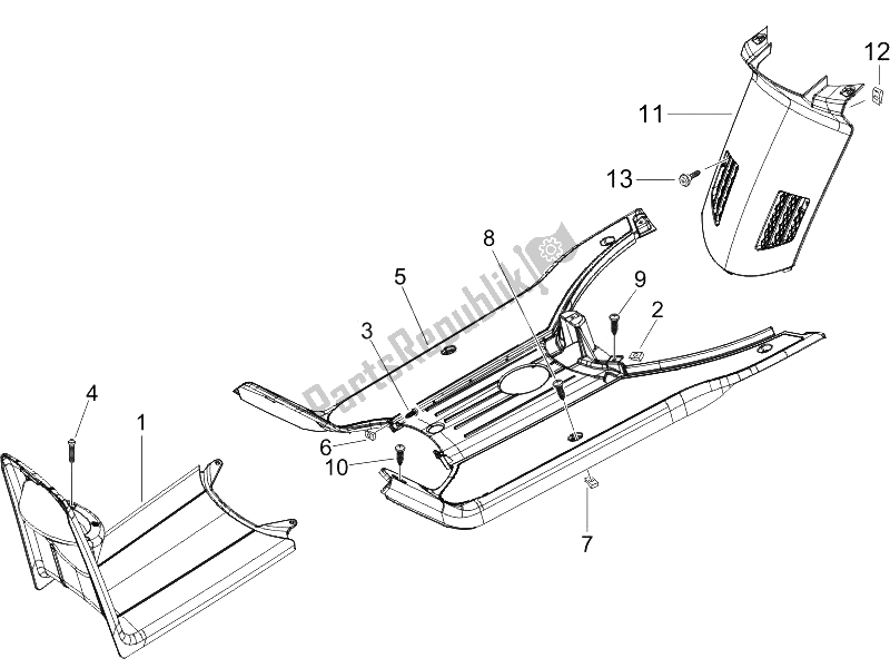 Alle onderdelen voor de Centrale Afdekking - Voetsteunen van de Piaggio NRG Power DT 50 2005