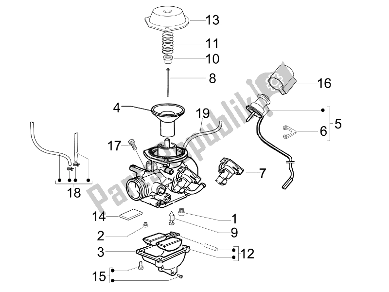All parts for the Carburetor's Components of the Piaggio FLY 150 4T USA 2007