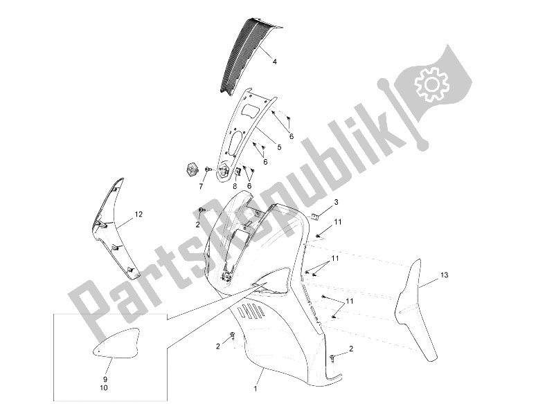 Toutes les pièces pour le Bouclier Avant du Piaggio Liberty 50 4T MOC 2009