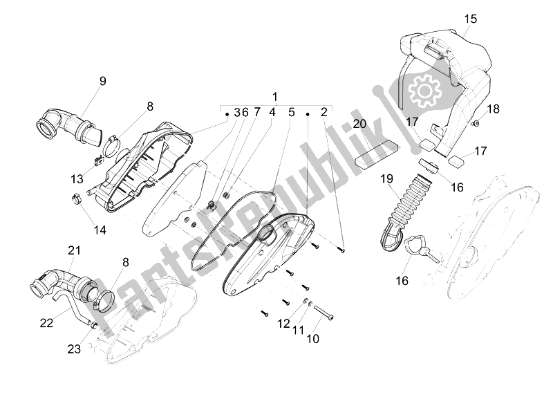 Toutes les pièces pour le Filtre à Air du Piaggio Liberty 125 4T 3V IE E3 2014