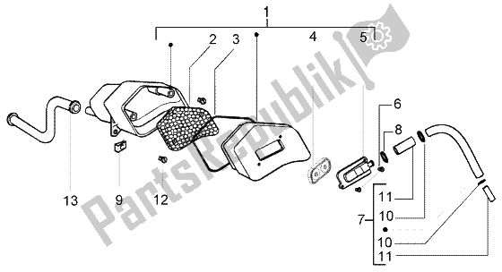 All parts for the Secondary Air Box of the Piaggio FLY 50 2T 2004