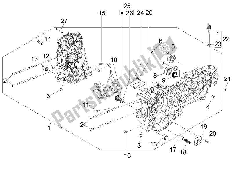 Toutes les pièces pour le Carter du Piaggio MP3 300 4T 4V IE ERL Ibrido 2010