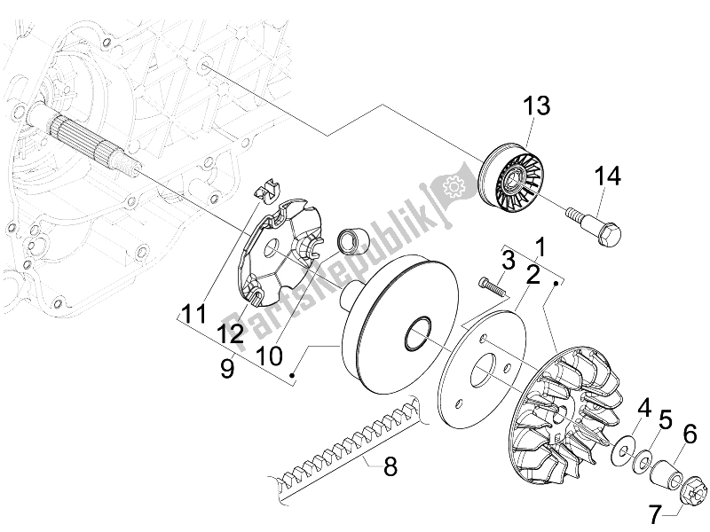 All parts for the Driving Pulley of the Piaggio Beverly 125 Tourer E3 2007