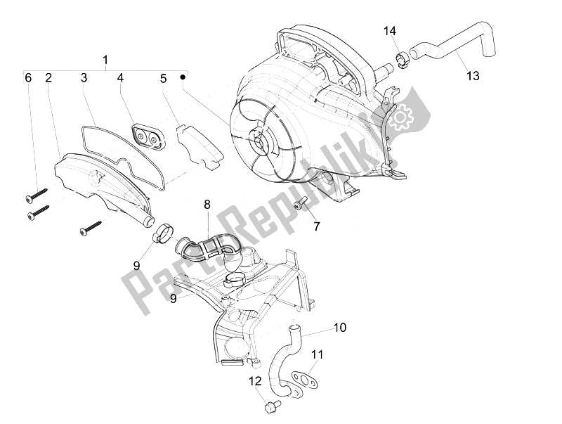 All parts for the Secondary Air Box of the Piaggio Liberty 50 4T PTT 2014