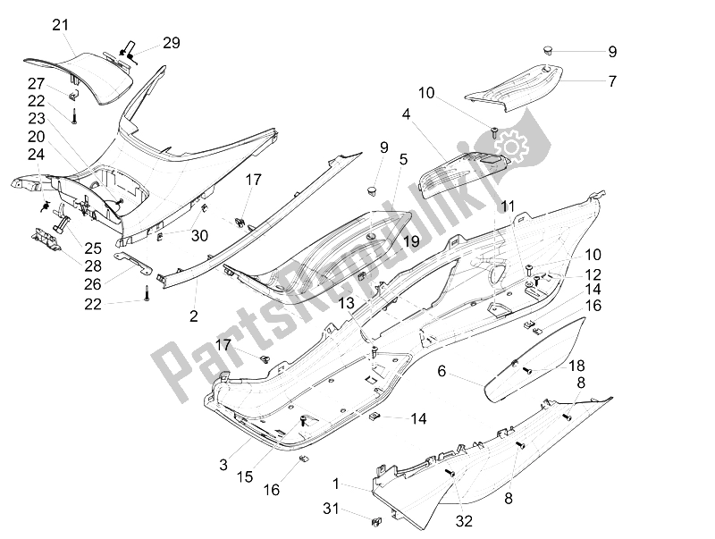 Todas las partes para Cubierta Central - Reposapiés de Piaggio X 10 125 4T 4V I E E3 2012