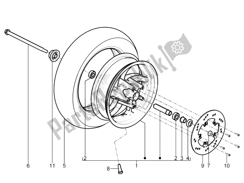 Todas las partes para Rueda Delantera de Piaggio Typhoon 50 4T 4V E2 USA 2012