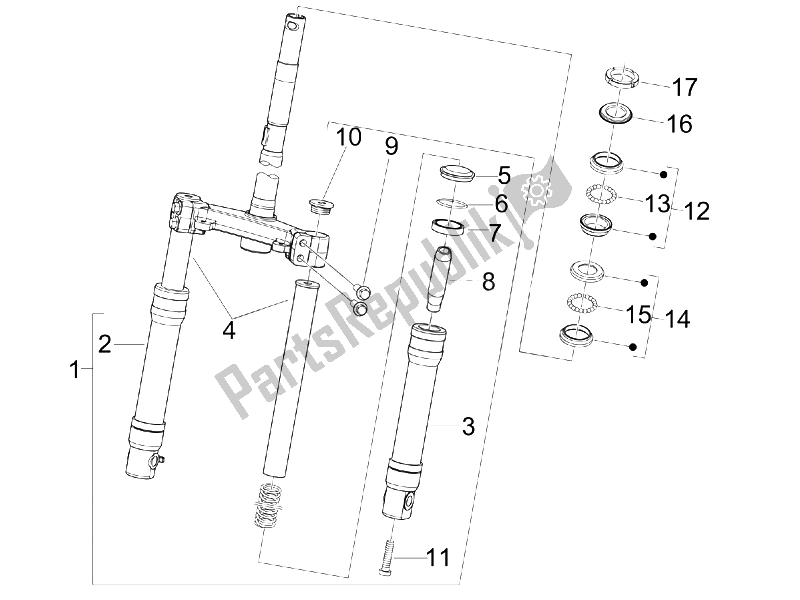 Toutes les pièces pour le Fourche / Tube De Direction - Palier De Direction du Piaggio FLY 50 4T 2006