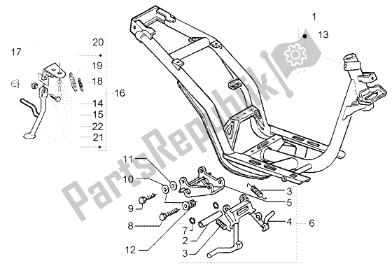 Todas as partes de Suporte Central Do Chassi do Piaggio Liberty 50 2T RST PTT AU D 2004