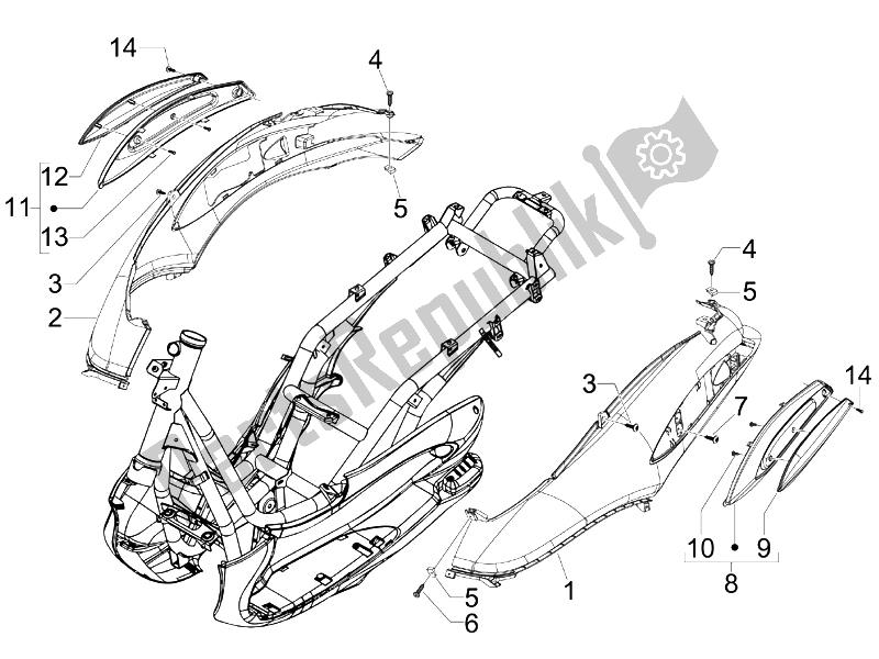 Tutte le parti per il Coperchio Laterale - Spoiler del Piaggio Beverly 125 Tourer E3 2007