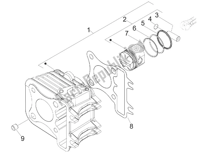 All parts for the Cylinder-piston-wrist Pin Unit of the Piaggio FLY 50 4T 4V USA 2011