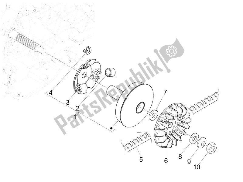 Alle onderdelen voor de Aandrijfpoelie van de Piaggio MP3 125 IE 2008