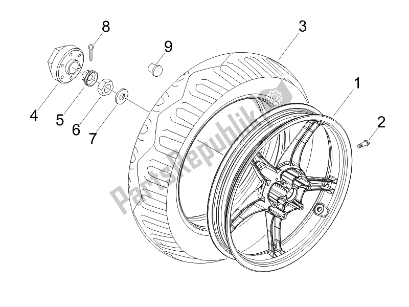 All parts for the Rear Wheel of the Piaggio FLY 50 2T 2010