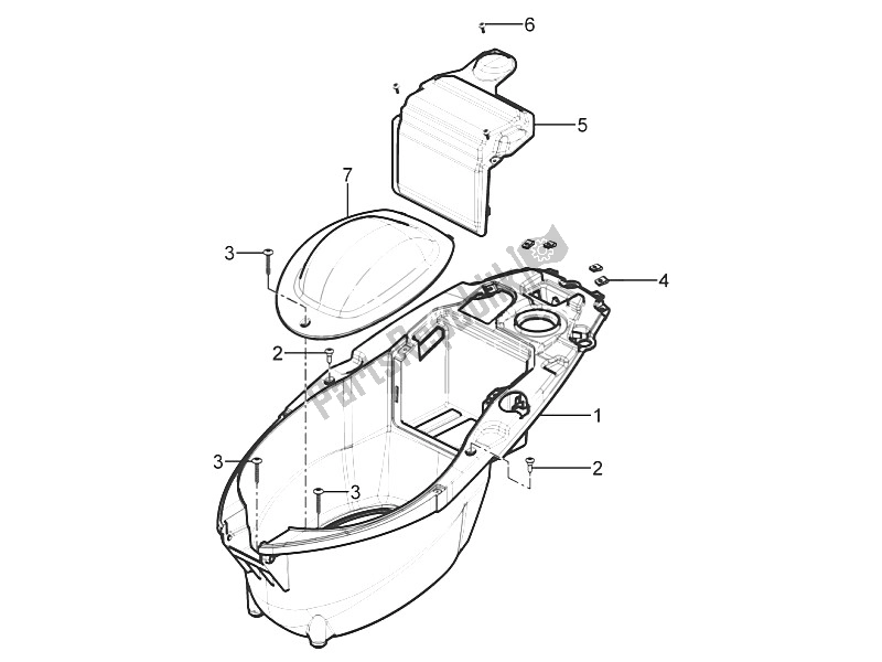 All parts for the Helmet Huosing - Undersaddle of the Piaggio Typhoon 50 2T E2 2011