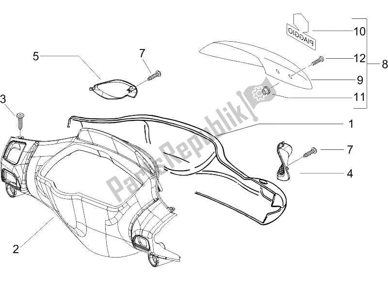 All parts for the Handlebars Coverages of the Piaggio NRG Power Pure JET 50 2005