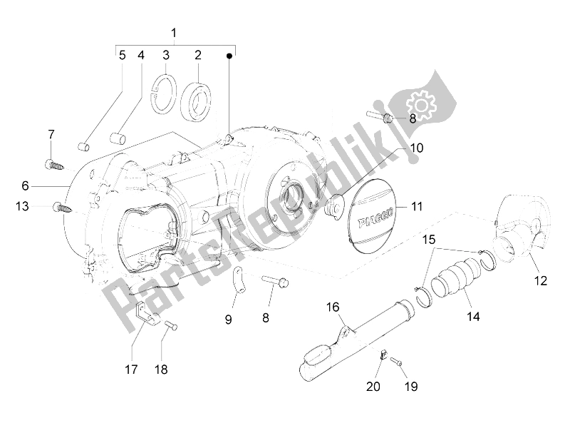 All parts for the Crankcase Cover - Crankcase Cooling of the Piaggio FLY 150 4T E2 E3 Vietnam 2012