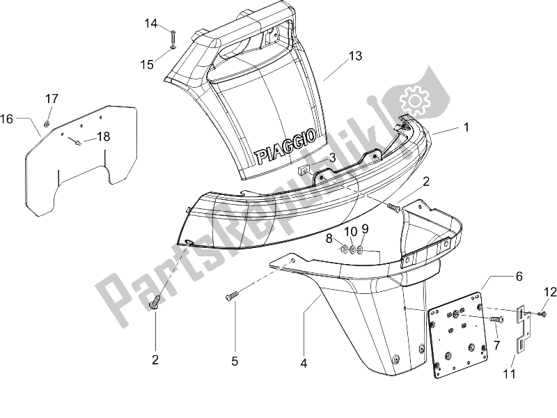 All parts for the Rear Cover - Splash Guard of the Piaggio X9 125 Evolution Potenziato UK 2006