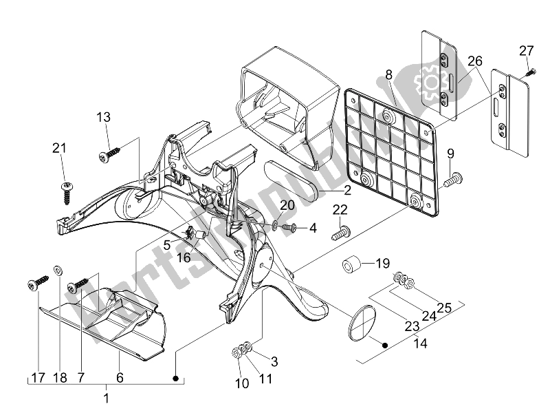 Toutes les pièces pour le Capot Arrière - Protection Contre Les éclaboussures du Piaggio ZIP 50 2006