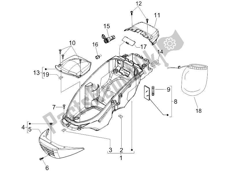 Toutes les pièces pour le Logement De Casque - Sous La Selle du Piaggio Beverly 250 2005