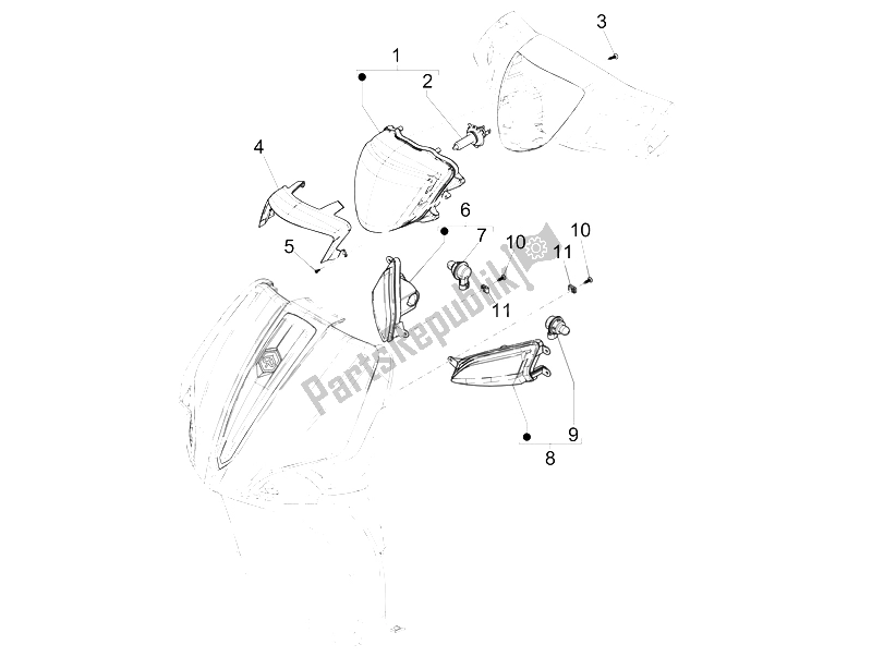 Toutes les pièces pour le Phares Avant - Clignotants du Piaggio Liberty 50 Iget 4T 3V Emea 2015