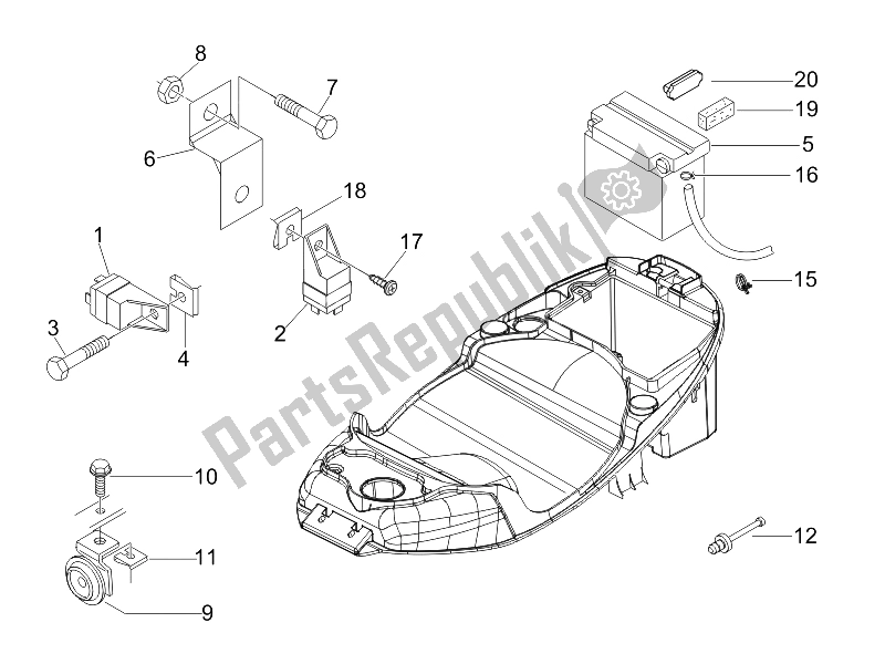Tutte le parti per il Interruttori Del Telecomando - Batteria - Avvisatore Acustico del Piaggio Liberty 200 4T E3 2006
