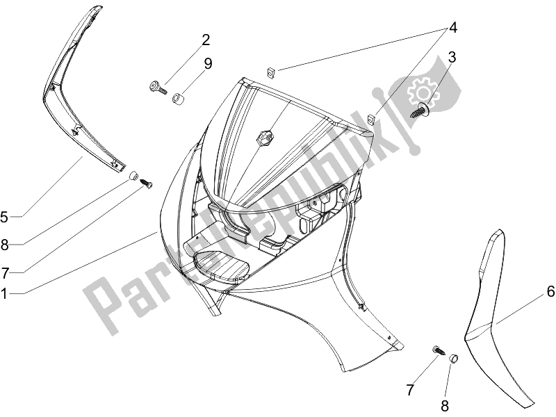 Tutte le parti per il Scudo Anteriore del Piaggio Beverly 125 E3 2007