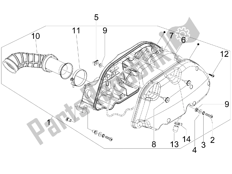 All parts for the Air Filter (2) of the Piaggio FLY 150 4T USA 2007